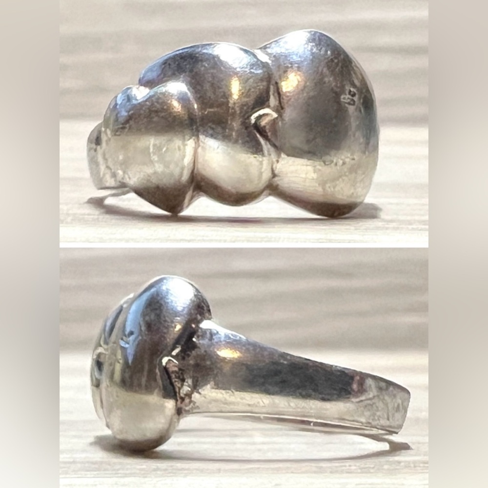 Vintage Designer Signed (NF) Sterling Silver Stacked Puffy Hearts Ring, Size 6